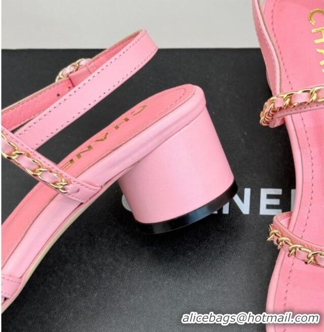 Purchase Chanel Lambskin Heel Sandals with Chain Strap Pink 2025 G45667