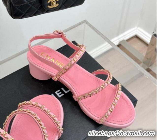 Purchase Chanel Lambskin Heel Sandals with Chain Strap Pink 2025 G45667