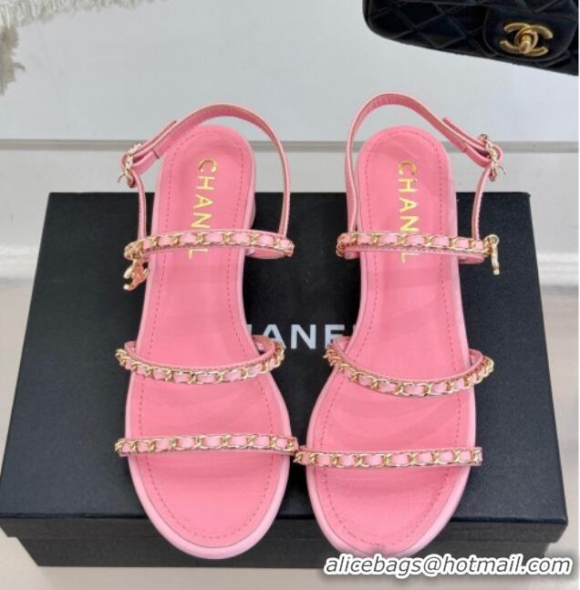 Purchase Chanel Lambskin Heel Sandals with Chain Strap Pink 2025 G45667