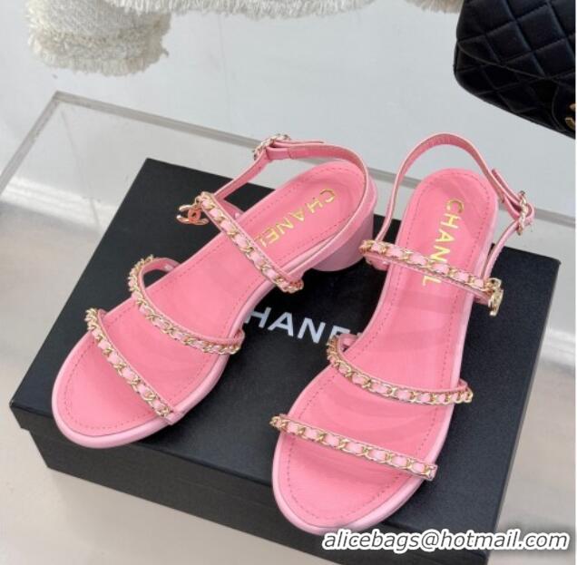 Purchase Chanel Lambskin Heel Sandals with Chain Strap Pink 2025 G45667