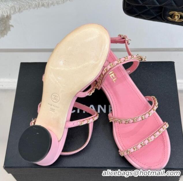 Purchase Chanel Lambskin Heel Sandals with Chain Strap Pink 2025 G45667