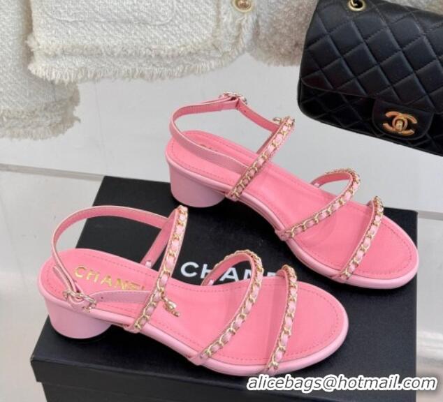 Purchase Chanel Lambskin Heel Sandals with Chain Strap Pink 2025 G45667