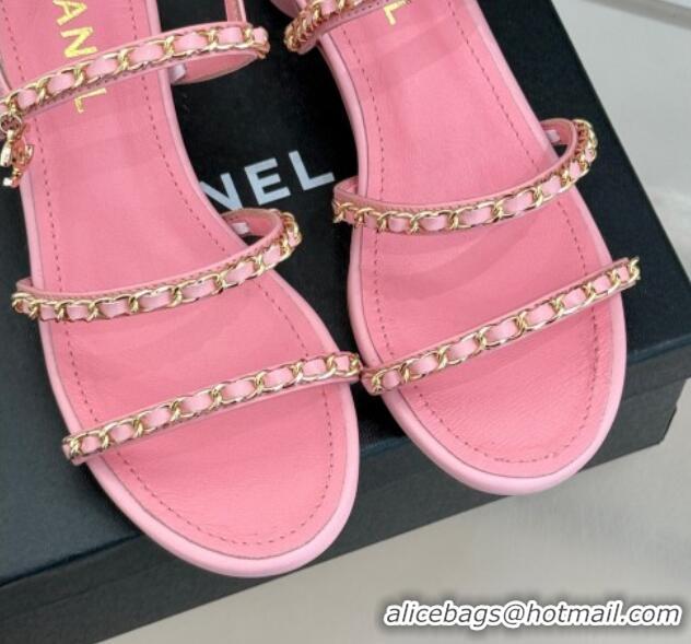 Purchase Chanel Lambskin Heel Sandals with Chain Strap Pink 2025 G45667