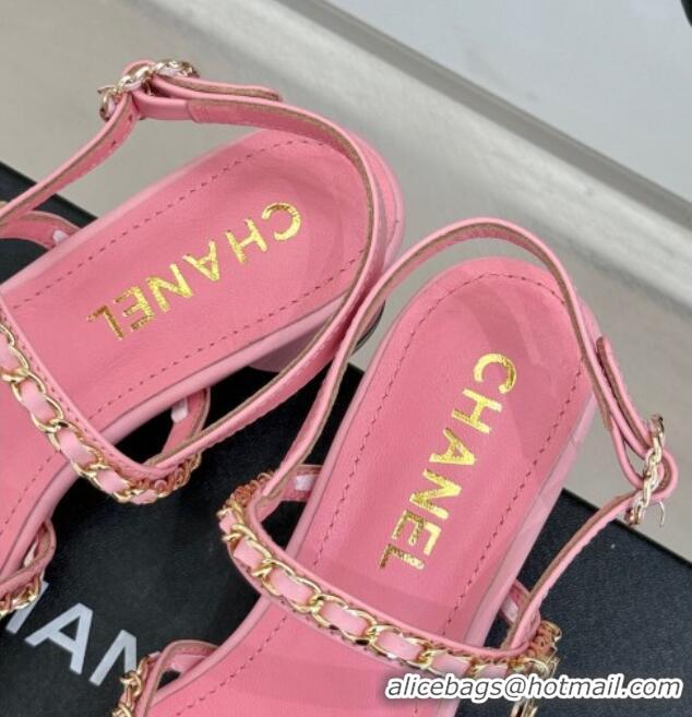Purchase Chanel Lambskin Heel Sandals with Chain Strap Pink 2025 G45667