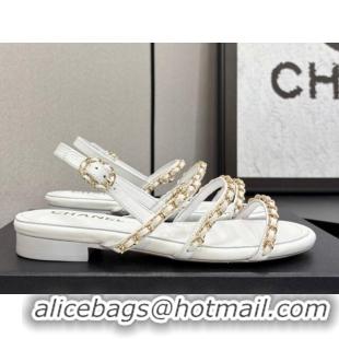 Low Price Chanel Lambskin Flat Sandals with Chain Strap White 2025 G45667