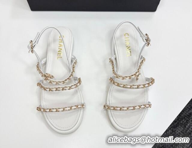 Low Price Chanel Lambskin Flat Sandals with Chain Strap White 2025 G45667