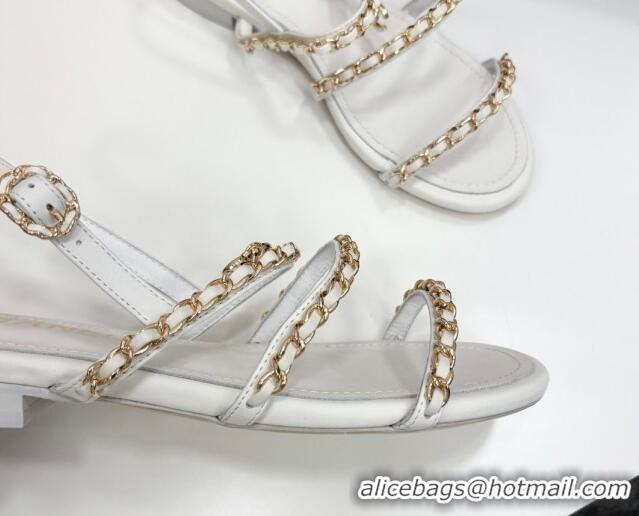 Low Price Chanel Lambskin Flat Sandals with Chain Strap White 2025 G45667