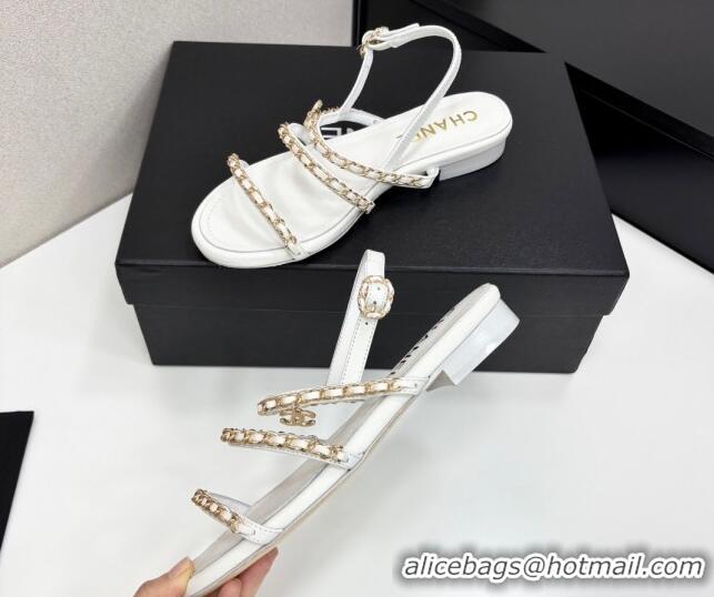 Low Price Chanel Lambskin Flat Sandals with Chain Strap White 2025 G45667