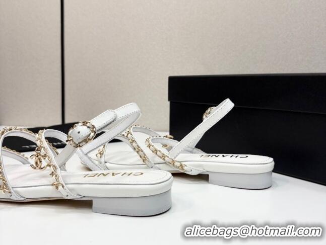 Low Price Chanel Lambskin Flat Sandals with Chain Strap White 2025 G45667