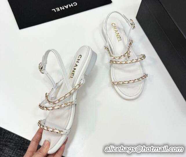 Low Price Chanel Lambskin Flat Sandals with Chain Strap White 2025 G45667