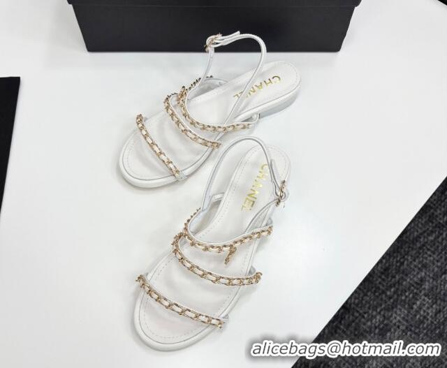 Low Price Chanel Lambskin Flat Sandals with Chain Strap White 2025 G45667