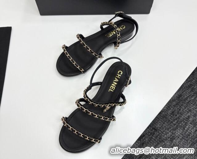 Low Cost Chanel Lambskin Flat Sandals with Chain Strap Black 2025 G45667