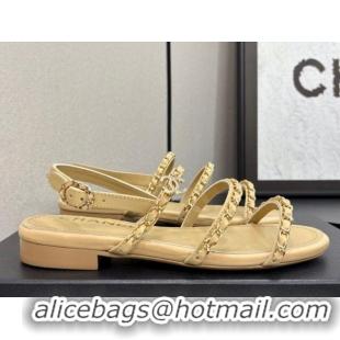 Durable Chanel Lambskin Flat Sandals with Chain Strap Beige 2025 G45667