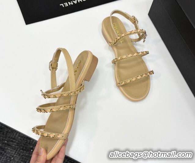 Durable Chanel Lambskin Flat Sandals with Chain Strap Beige 2025 G45667
