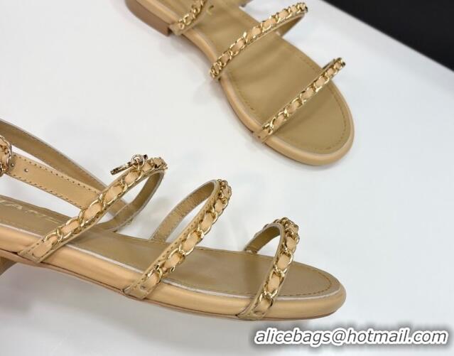 Durable Chanel Lambskin Flat Sandals with Chain Strap Beige 2025 G45667
