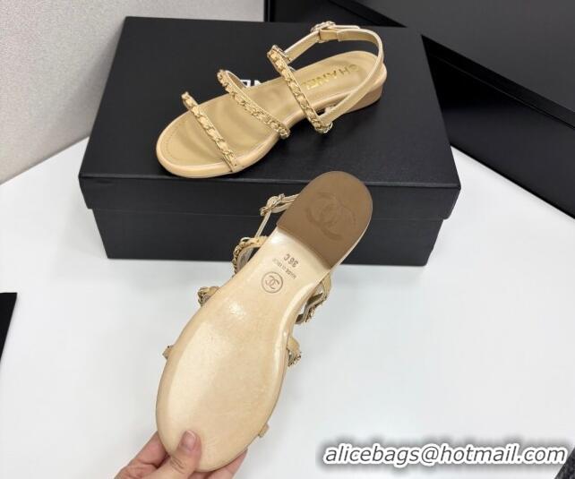 Durable Chanel Lambskin Flat Sandals with Chain Strap Beige 2025 G45667
