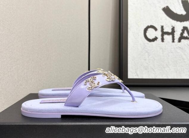 Luxury Cheap Chanel Lambskin Flat Slide Thong Sandals with CC Charm Purple 2025 CH041621