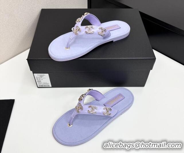 Luxury Cheap Chanel Lambskin Flat Slide Thong Sandals with CC Charm Purple 2025 CH041621
