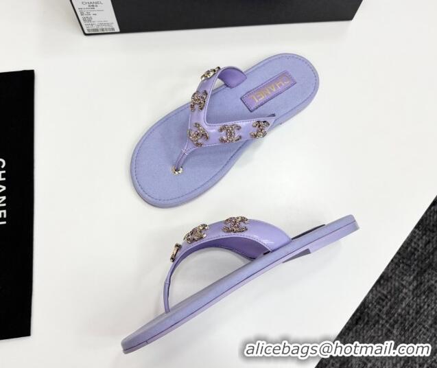 Luxury Cheap Chanel Lambskin Flat Slide Thong Sandals with CC Charm Purple 2025 CH041621