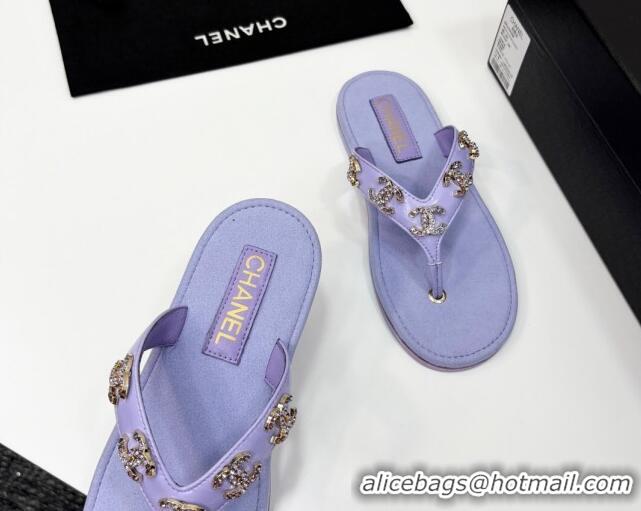 Luxury Cheap Chanel Lambskin Flat Slide Thong Sandals with CC Charm Purple 2025 CH041621