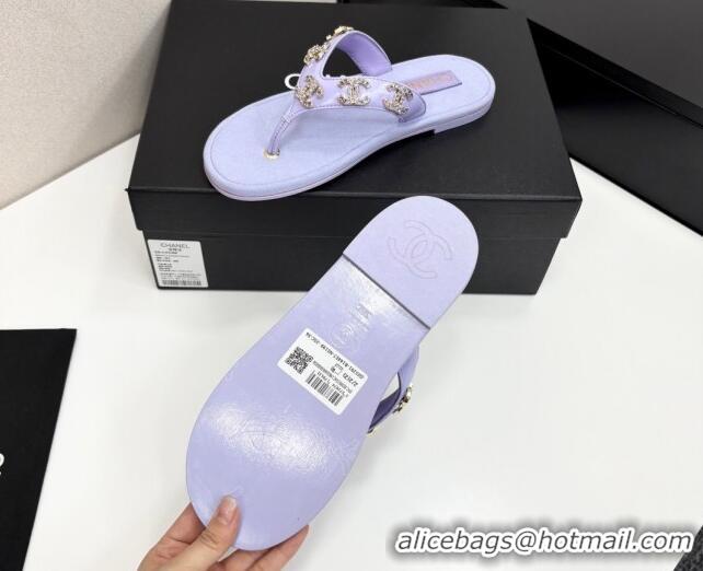 Luxury Cheap Chanel Lambskin Flat Slide Thong Sandals with CC Charm Purple 2025 CH041621