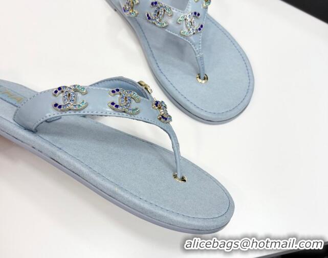 Good Product Chanel Lambskin Flat Slide Thong Sandals with CC Charm Light Blue 2025 CH041621