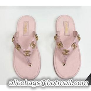 Durable Chanel Lambskin Flat Slide Thong Sandals with CC Charm Light Pink 2025 CH041621