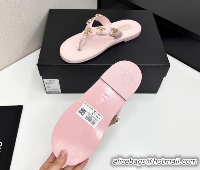 Durable Chanel Lambskin Flat Slide Thong Sandals with CC Charm Light Pink 2025 CH041621
