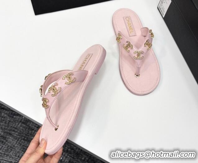 Durable Chanel Lambskin Flat Slide Thong Sandals with CC Charm Light Pink 2025 CH041621