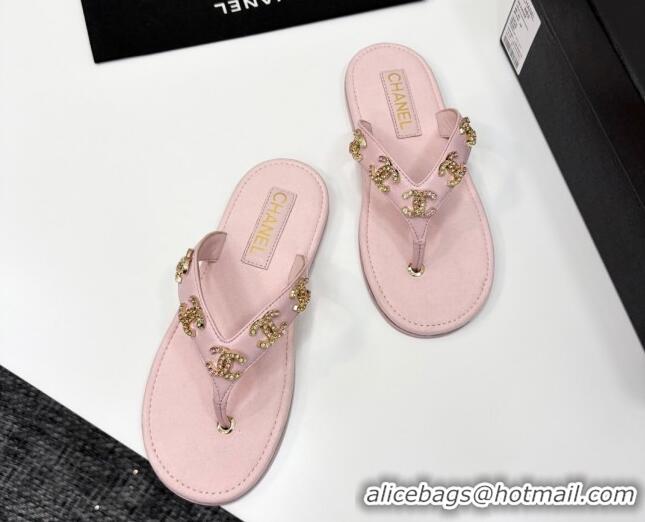 Durable Chanel Lambskin Flat Slide Thong Sandals with CC Charm Light Pink 2025 CH041621