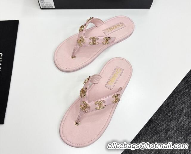Durable Chanel Lambskin Flat Slide Thong Sandals with CC Charm Light Pink 2025 CH041621