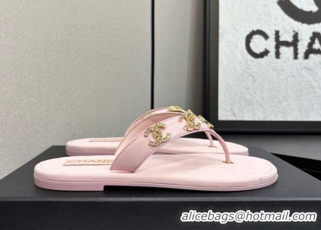 Durable Chanel Lambskin Flat Slide Thong Sandals with CC Charm Light Pink 2025 CH041621