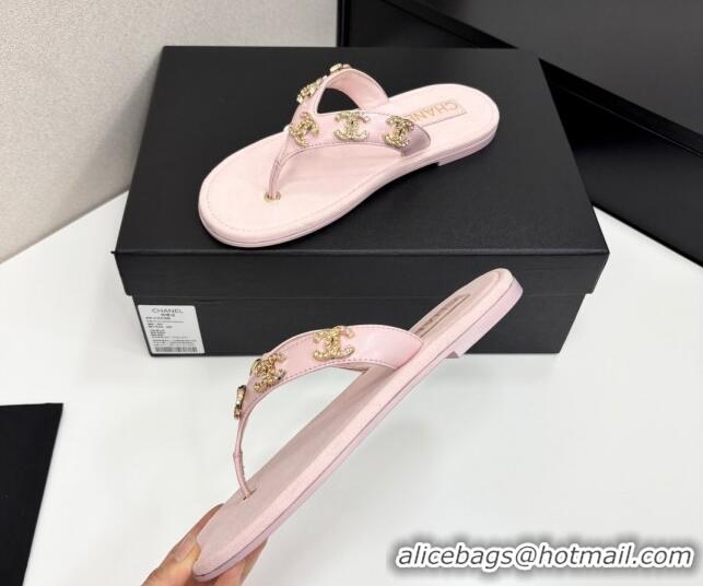 Durable Chanel Lambskin Flat Slide Thong Sandals with CC Charm Light Pink 2025 CH041621