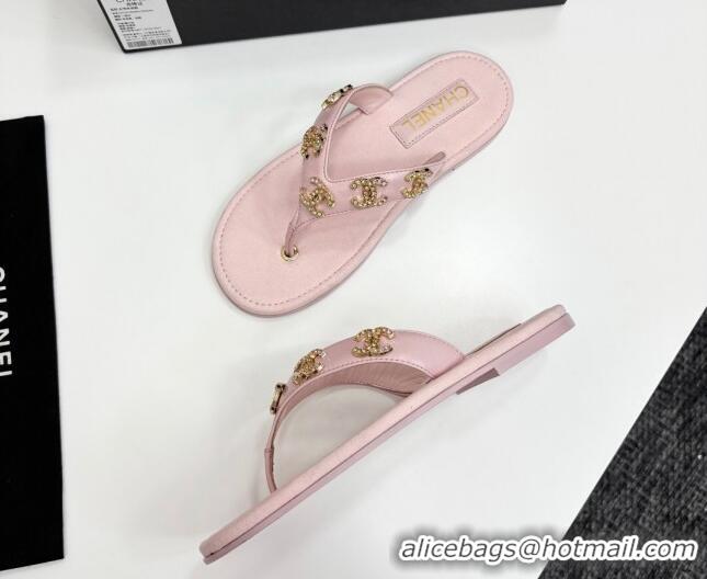 Durable Chanel Lambskin Flat Slide Thong Sandals with CC Charm Light Pink 2025 CH041621