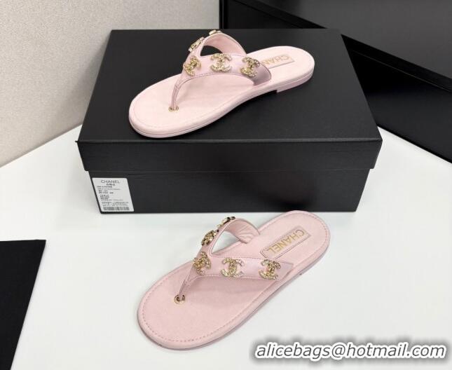 Durable Chanel Lambskin Flat Slide Thong Sandals with CC Charm Light Pink 2025 CH041621