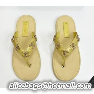 Charming Chanel Lambskin Flat Slide Thong Sandals with CC Charm Yellow 2025 CH041621