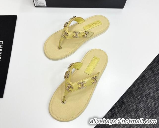 Charming Chanel Lambskin Flat Slide Thong Sandals with CC Charm Yellow 2025 CH041621