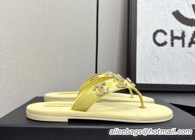 Charming Chanel Lambskin Flat Slide Thong Sandals with CC Charm Yellow 2025 CH041621