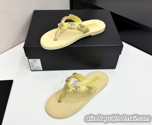 Charming Chanel Lambskin Flat Slide Thong Sandals with CC Charm Yellow 2025 CH041621