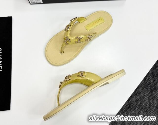 Charming Chanel Lambskin Flat Slide Thong Sandals with CC Charm Yellow 2025 CH041621