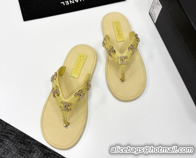Charming Chanel Lambskin Flat Slide Thong Sandals with CC Charm Yellow 2025 CH041621