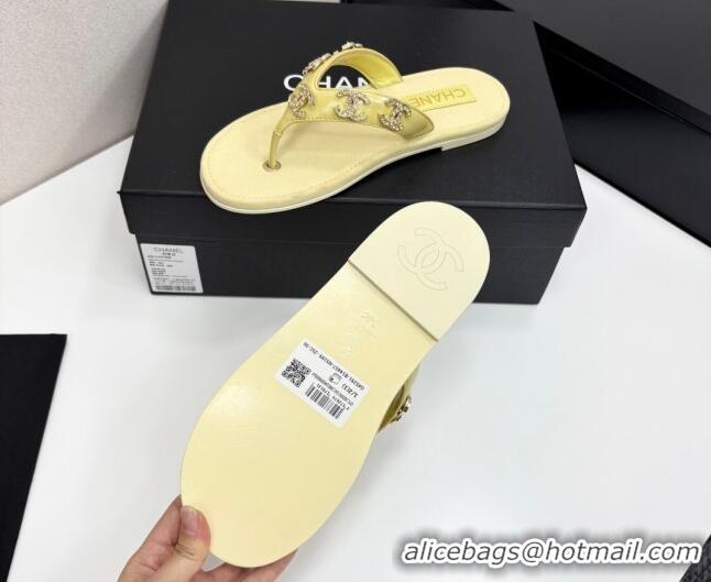 Charming Chanel Lambskin Flat Slide Thong Sandals with CC Charm Yellow 2025 CH041621