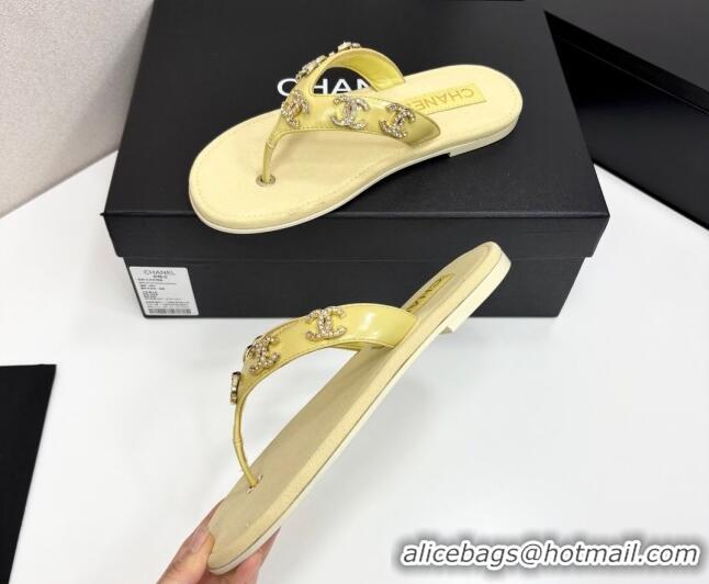 Charming Chanel Lambskin Flat Slide Thong Sandals with CC Charm Yellow 2025 CH041621