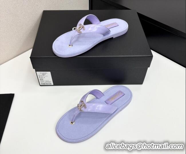 Most Popular Chanel Lambskin Flat Slide Thong Sandals with Strass CC Purple 2025 CH041621