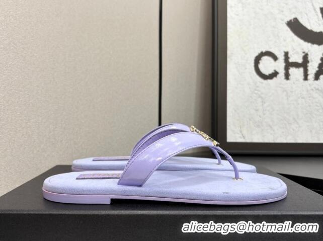 Most Popular Chanel Lambskin Flat Slide Thong Sandals with Strass CC Purple 2025 CH041621