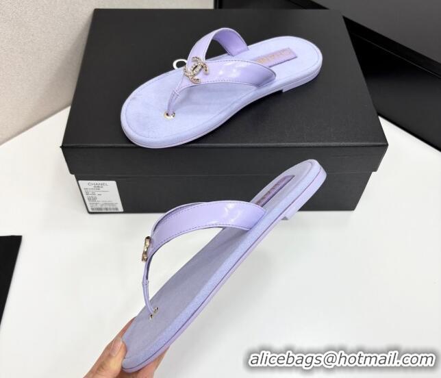 Most Popular Chanel Lambskin Flat Slide Thong Sandals with Strass CC Purple 2025 CH041621