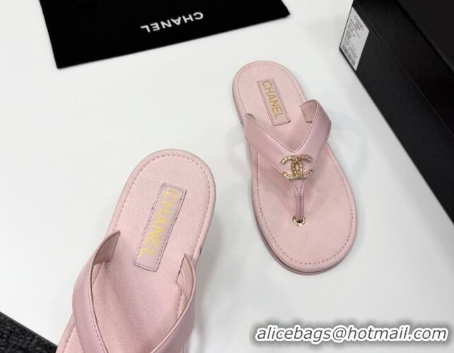 Sophisticated Chanel Lambskin Flat Slide Thong Sandals with Strass CC Light Pink 2025 CH041621