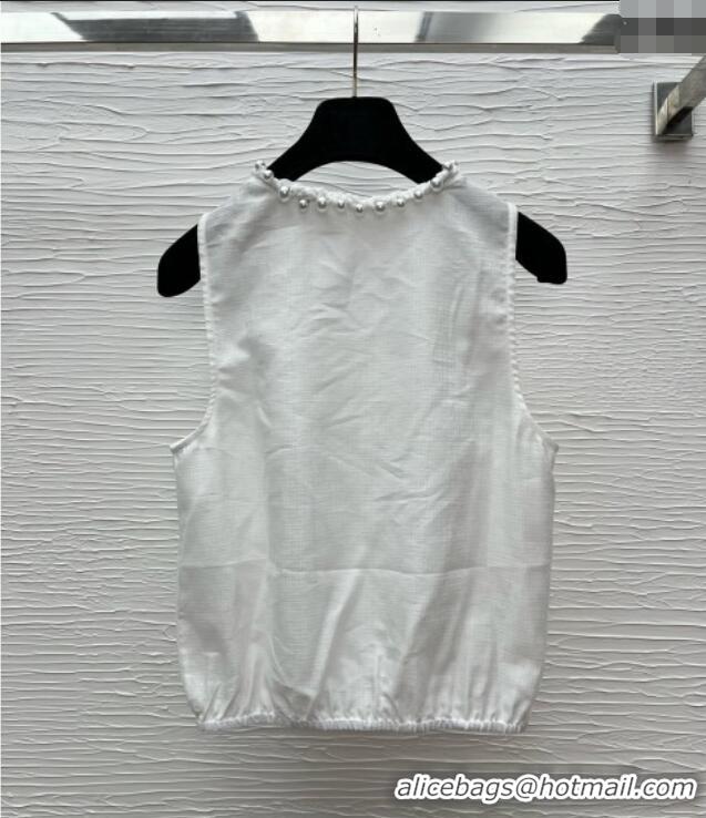 Super Quality Chanel Vest with Pearls CH042819 White 2025
