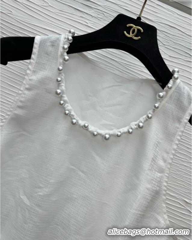 Super Quality Chanel Vest with Pearls CH042819 White 2025