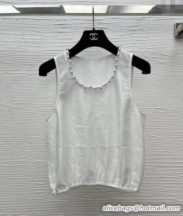 Super Quality Chanel Vest with Pearls CH042819 White 2025